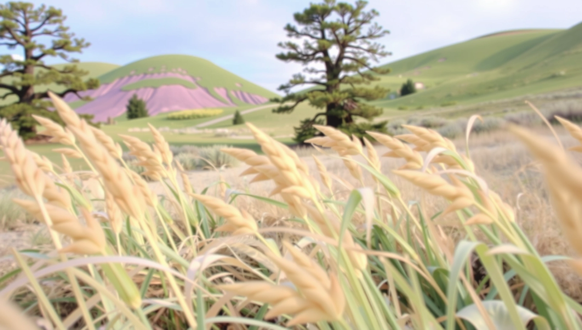 Paesaggio naturale sereno con colori pastello che evocano tranquillità e natura.